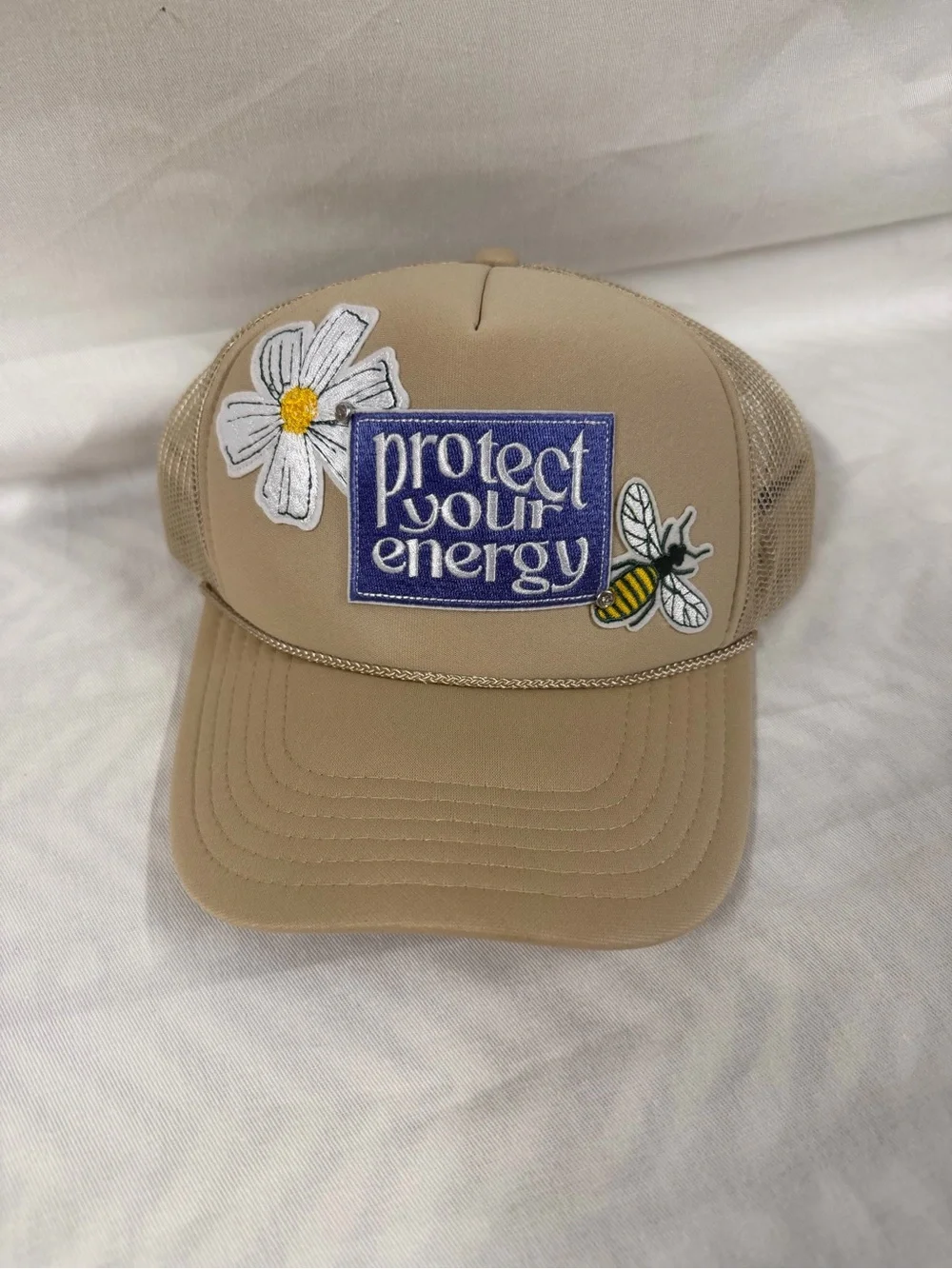 Protect Your Energy Bee Daisy Tan Trucker Hat OTTO Snapback